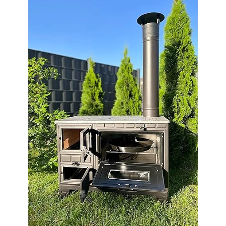 Homeparadise Outdoor-Küchenofen Terrassenofen Kuzine Soba/Gartenküche Holzofen Ofen mit Holzkohle (Brennkammertür: Glas), Schwarz / Anthrazit – Bild 4