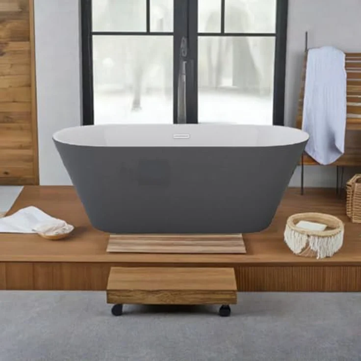 Jet-Line Badewanne LAUSANNE II, freistehende Badewanne in grau, 170 cm x 80 cm, sanitär-acryl mit fiberglasverstärktem Wannenboden – Bild 4