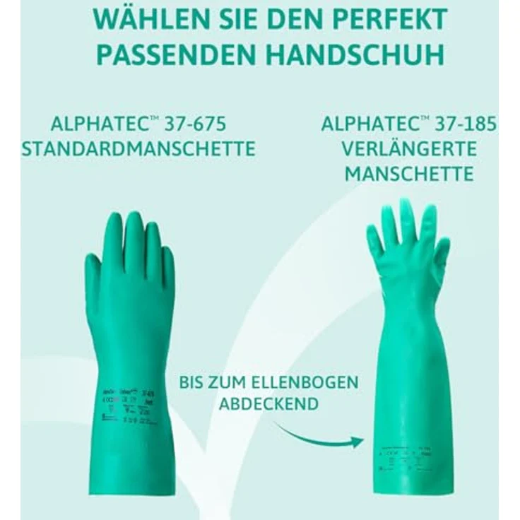 Ansell Solvex 37-185 Nitril Handschuhe, Chemikalien- und Flüssigkeitsschutz, Grün, Größe 11 (1 Paar pro Beutel) – Bild 8