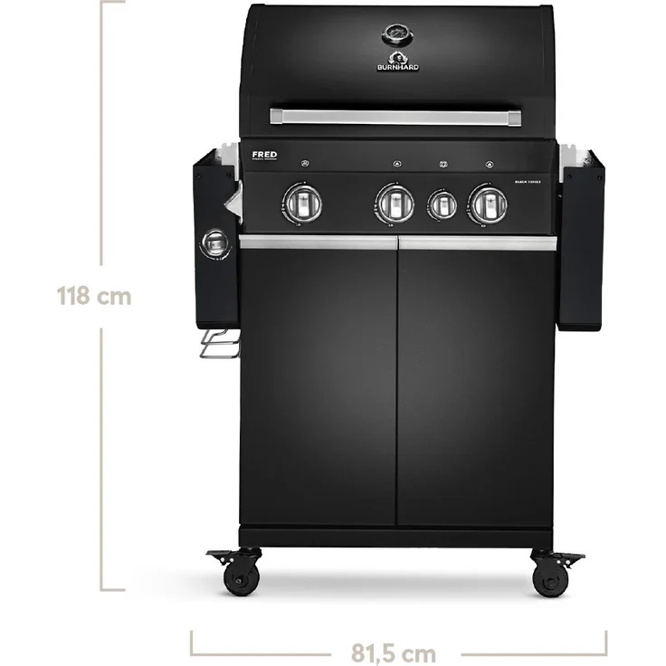 BURNHARD Gasgrill Fred, 3-Brenner Gasgrill, 900 Grad Infrarot-Keramikbrenner, Heckbrenner, 2023er Version, 16,7 kW Gasgrill 3 Brenner Black Series, Pulverbeschichteter Stahl – Bild 3