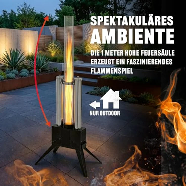 LANDMANN Pellet Feuersäule, Aluguss Pellet Feuerstelle mit Glasrohr-Design, Brenndauer bis zu 150 Min., für handelsübliche Holzpellets – Bild 3