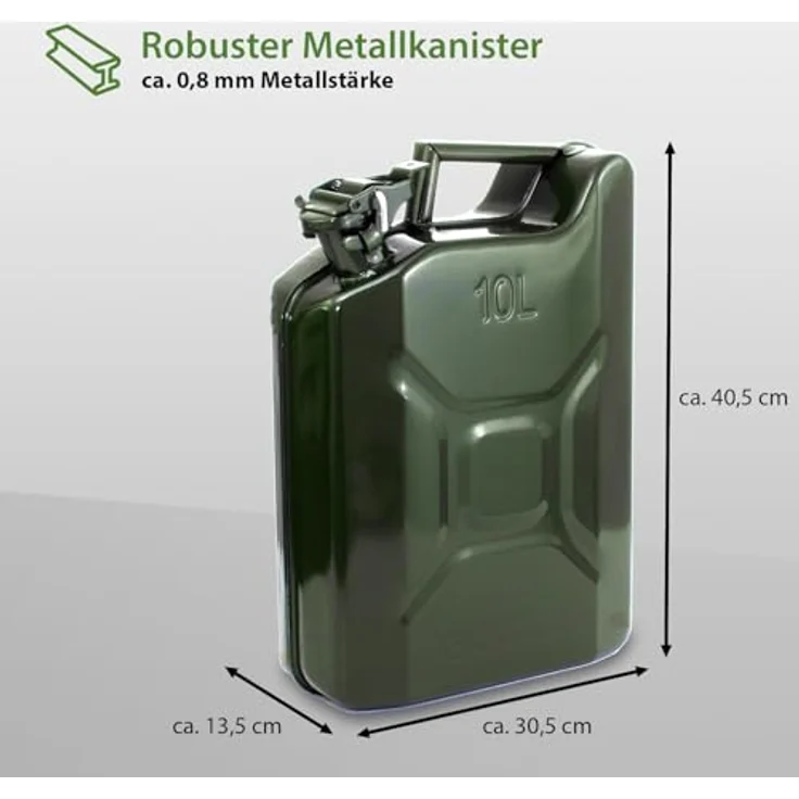 Holmwerk 3x Kraftstoffkanister Metall, UN-Zulassung RAL6003, auslaufsicherer Jerrycan-Verschluss, 10 Liter, olivgrün – Bild 2