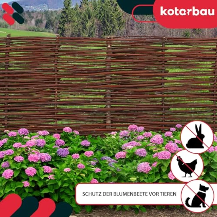 KOTARBAU® Weidenzaun 120 x 30 cm, Beetbegrenzung aus natürlicher Weide, wetterbeständig und stabil, braun – Bild 4