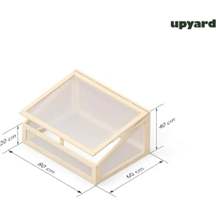 Upyard Holz Frühbeet - Gewächshaus für Hochbeet 80x60 cm mit verschließbarem Deckel, klein Treibhaus aus Massivholz und UV-geschützem Polycarbonat, Frühbeetaufsatz 80x60x40, Naturholz – Bild 2