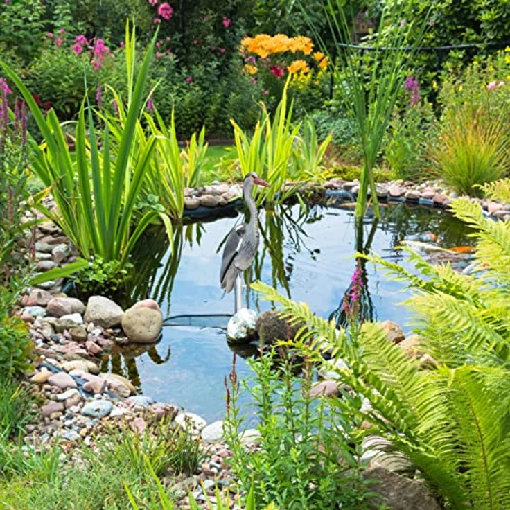 Relaxdays, grau Dekofigur Reiher, Schutz gegen Fischreiher, stehender Graureiher, in Boden einsteckbar, Garten Teich, PE, 1 Stück – Bild 3