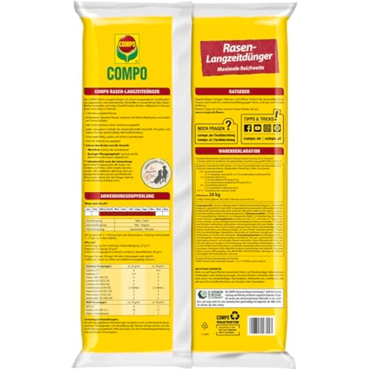 COMPO Rasendünger Premium, 20 kg für 800 m², mit 3 Monaten Langzeitwirkung, tierfreundlich für Frühjahr und Sommer – Bild 2