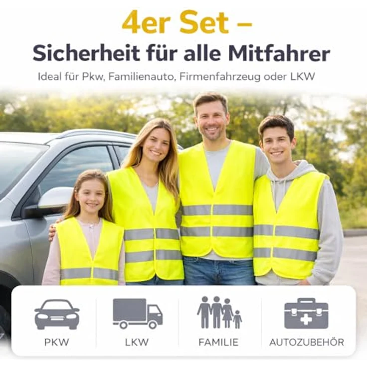 TK Gruppe Timo Klingler 4X Warnwesten ISO 20471, neongelb reflektierend, 360° Sichtbarkeit, Einheitsgröße Unisex - Auto- und LKW-Zubehör – Bild 2