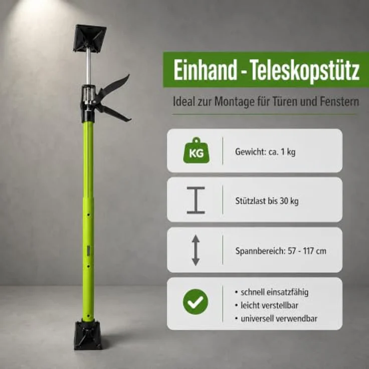 TRUTZHOLM Zargenspanner 57-117 cm, Neigbar mit Klicksystem, Teleskopstütze und Einhandstütze, bis 30 kg Stützlast – Bild 4