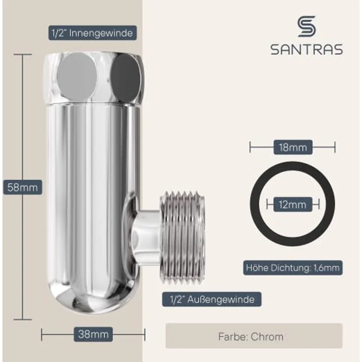 SANTRAS® Entleerventil DELUXE zum Abfluss von stehendem Wasser im Duschschlauch in Chrom – Verchromtes Entleerungsventil zur Entleerung des Brauseschlauchs mit Rückflussventil MADE IN GERMANY - Preisvergleich – Bild 3