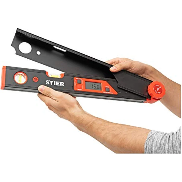 Stier Digitaler Winkelmesser SDW 450, präzises Aluminium-Winkelmessgerät mit LCD-Display, Messbereich 0°-225°, ±0,1° Genauigkeit – Bild 2