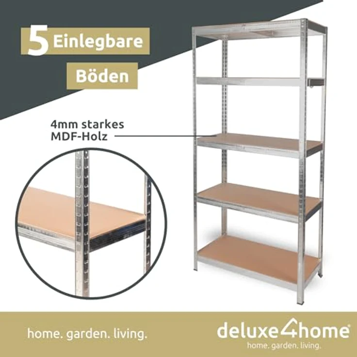 deluxe4home Schwerlastregal 40x90x180 cm, Schwarzes Regal aus verzinktem Stahl, 875 kg Tragfähigkeit, Einfaches Stecksystem – Bild 6