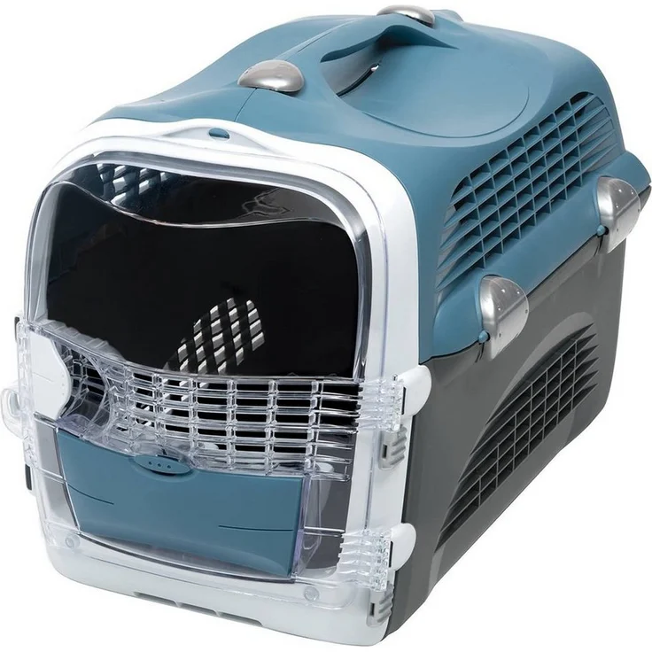 Catit Tiertransportbox Cabrio Transportbox blau/grau, vollständige Durchlüftung, rutschfester Bodenbelag und integrierter Griff – Bild 1