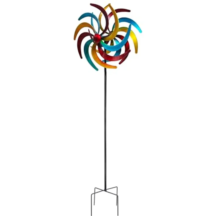 Spetebo Metall Windrad bunt - Ø 38 cm/Höhe 140 cm - Deko Windspiel Windmühle Gartenstecker – Bild 2