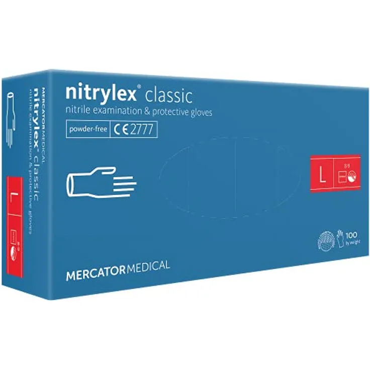 MERCATOR MEDICAL Nitrilhandschuhe, puderfreie Einweghandschuhe NITRYLEX CLASSIC, Größe: L - 100 Stück, texturierte Fingerspitzen, latexfreie Einmalhandschuhe, Nitril-handschuhe, blau