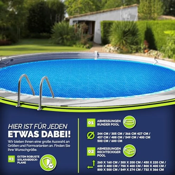 tillvex® Premium Pool Solarabdeckplane 400 µm Rund 488 cm | Solarfolie Wärmeplane zuschneidbar | Poolheizung Poolsolarplane für Wassererwärmung – Bild 7