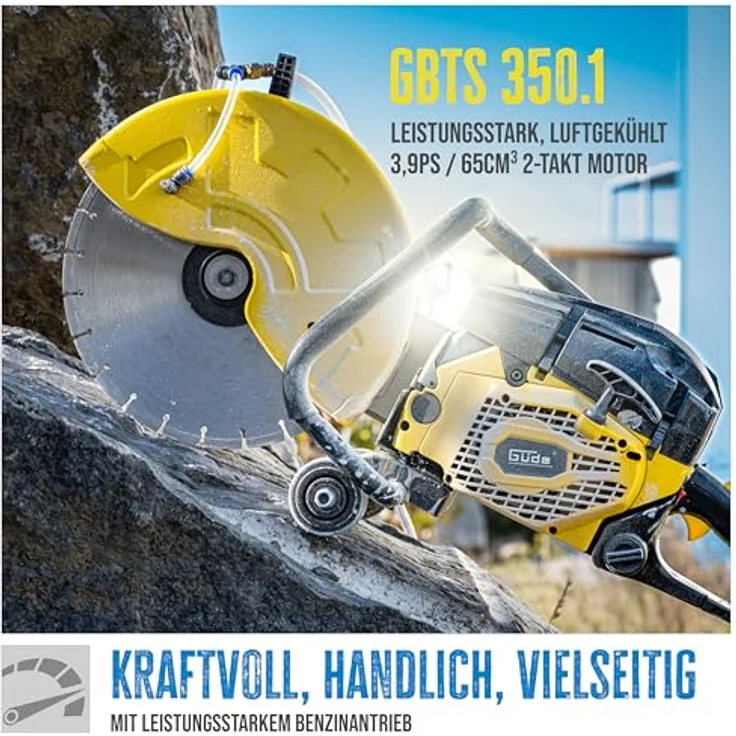 Güde Betontrennschneider GBTS 350.1, 2-Takt-Motor, 3,9 PS, 65 cm³ Hubraum, 125 mm Schnitttiefe, 350 mm Trennscheiben-Ø, Nass und Trockenschnitt, inkl. Diamantscheibe & 3 Ersatzluftfilter – Bild 2