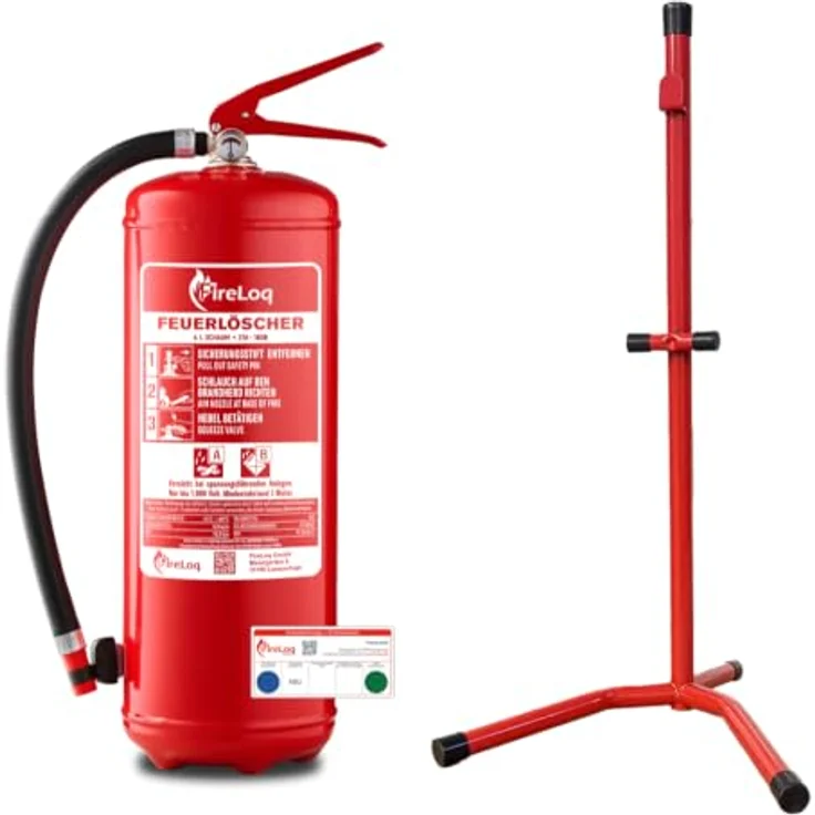 FireLoq® 6L Schaumlöscher 27A | 183B, Feuerlöscher mit Ständer, Prüfnachweis und Manometer, ideal für Büro und Gewerbe – Bild 1