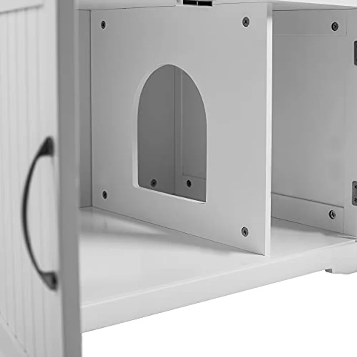 UPP Katzenschrank XXL aus massivem & nachhaltigem Holz I Katzenhütte für Katzentoilette oder als Hundehütte I Indoor & Outdoor Kommode für's Katzenklo I Moderne Katzenvilla in weiß – Bild 4