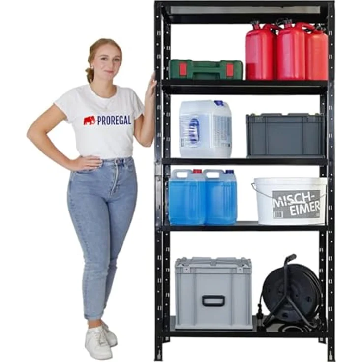 Proregal Schwerlastregal Ares, 180 x 90 x 40 cm, 5 Böden, Traglast 125 kg pro Boden, Schwarz – Bild 6