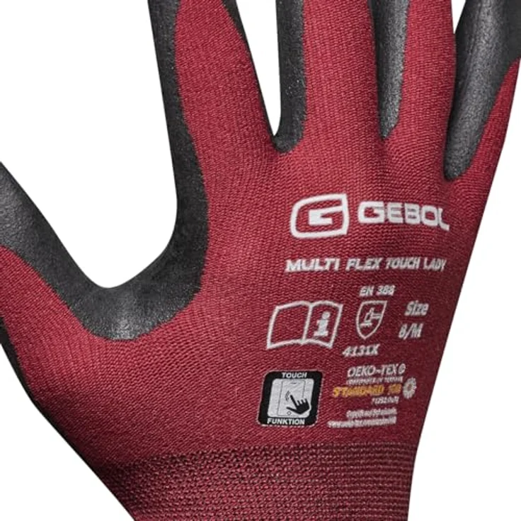 Gebol Arbeitshandschuhe Gebol Handschuh Multi Flex Touch Lady, Touchscreenfunktion, Größe 6/XS, rot/schwarz – Bild 4