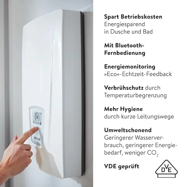 CLAGE DEX Next S vollelektronischer Durchlauferhitzer, 18-27kW, ECO-Mode, Fernbedienung, Wassersparend, E-Paper-Display, VDE-GS geprüft, 3200-36450 – Bild 3
