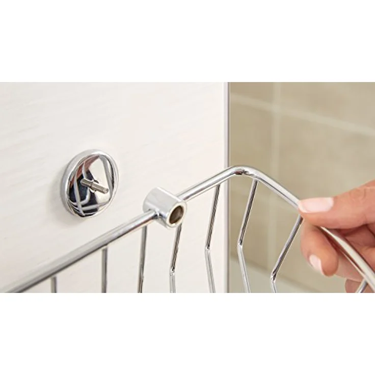 tesa draad Eck-Duschregal, zweistöckig, zwei Haken, Messing, verchromt, inkl. Klebelösung, 425mm x 180mm x 205mm – Bild 5