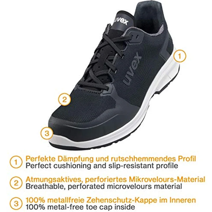 Uvex Safety uvex 1 sport Halbschuhe, S1 SRC, Weite 11, ergonomische Laufsohle, leicht und klimaoptimiert, Schwarz – Bild 3