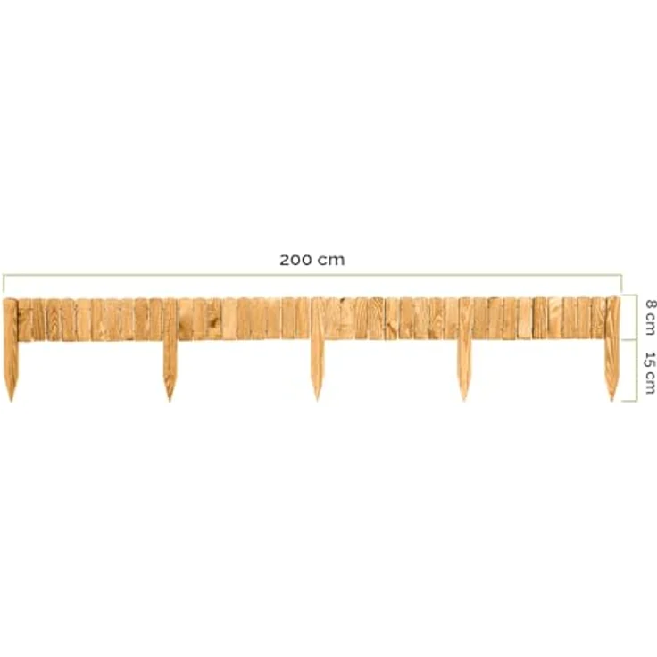Garronda Beeteinfassung Holz Rollzaun 200 x 8 cm imprägniert, flexibler Rollborder, wetter- und schädlingsbeständig, hellbraun, Höhe: 8 cm – Bild 5