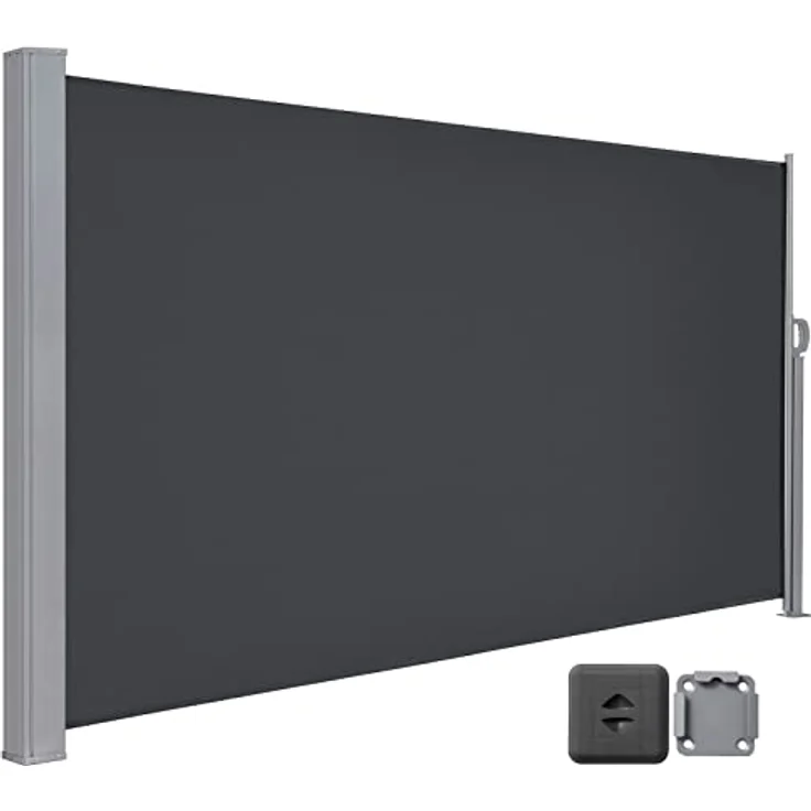 LARMNEE Seitenmarkise, ausziehbar 190 x 450 cm, rostbeständig, Wind- und Sonnenschutz, blickdicht, für Balkon, Terrasse, Garten, Anthrazit EBK1945TBP02 – Bild 1