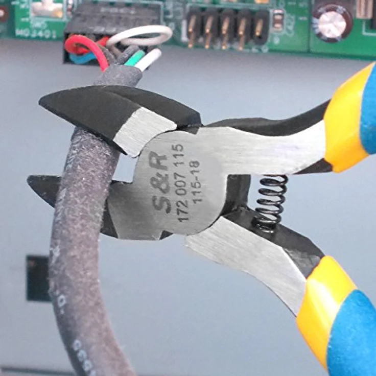 S&R Elektronik Seitenschneider (Radiozange) 115x18 mm, CR-V Stahl mit PVC-beschichteten Griffen, induktiv gehärtete Schneidkante – Bild 4