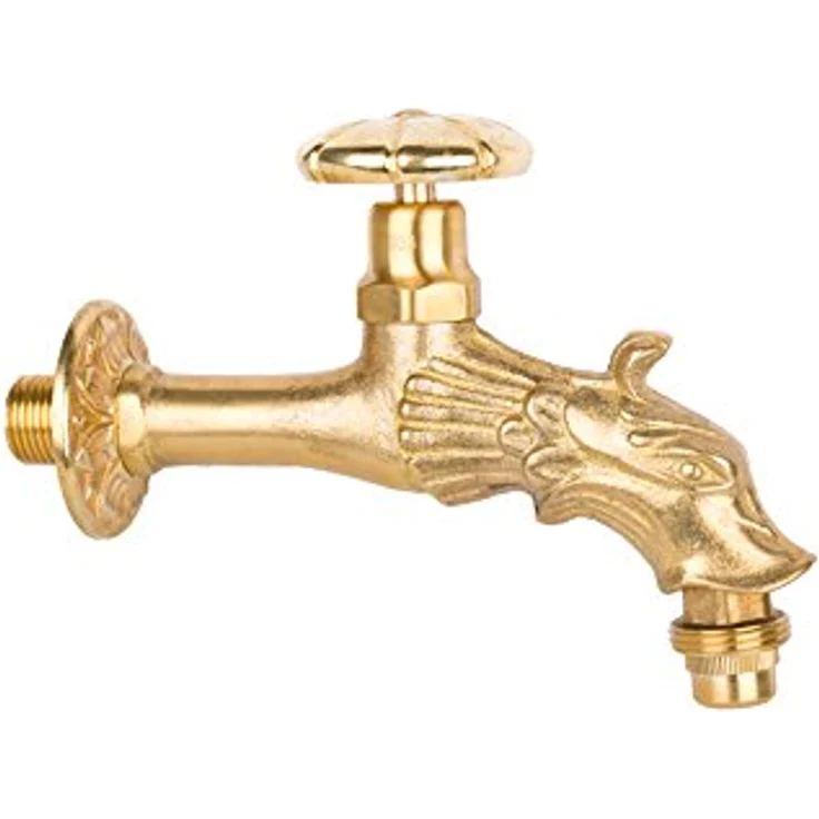 Boni-Shop Nostalgie Auslaufventil Wasserhahn, Drachenkopf Handrad, Messing massiv, 1/2" Wandanschluss, inkl. Wandrosette – Bild 1