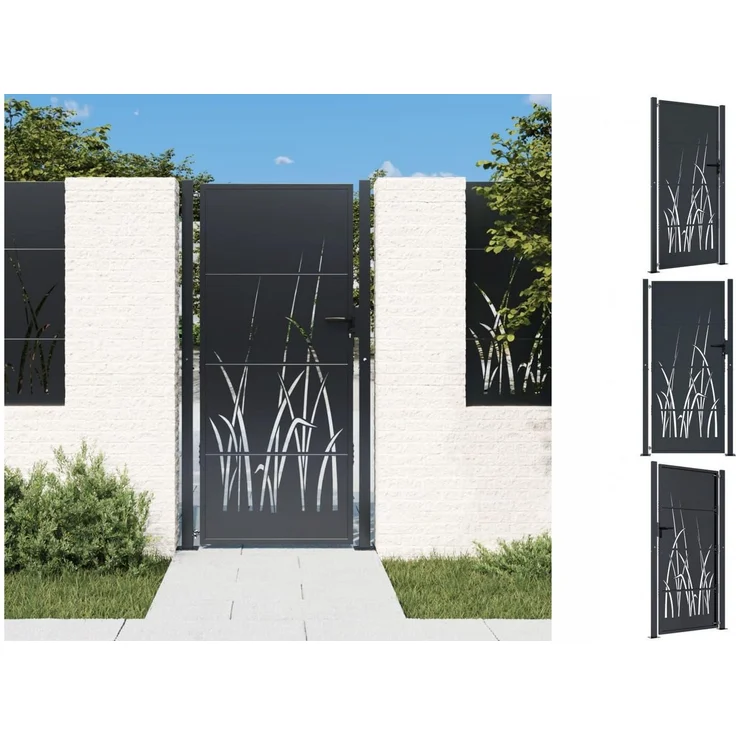vidaXL Gartentor Anthrazit 105x180 cm Stahl Gras-Design Abschließbar 3 Schlüssel – Bild 1