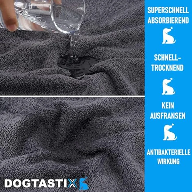 DOGTASTIX Hunde Bademantel schnelltrocknend kleine & große Rassen, Mikrofaser - saugstark & maschinenwaschbar - verstellbar – Bild 2