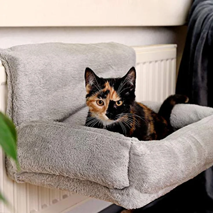 lionto Katzenbett für Heizungen Katzenheizungsliege Katzenhängematte für Heizungen, hellgrau – Bild 2