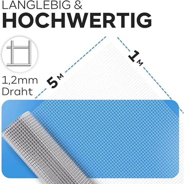 KrapTrap Volierendraht Drahtgitter 16x16mm, verzinkt, 5m x 1m, 1,2mm stark, vielseitig einsetzbar für Tiere und Garten – Bild 2