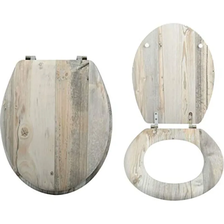 MSV WC-Sitz Ombo, MDF Toilettensitz mit Edelstahl-Scharnieren, 42,5 cm x 36,5 cm x 5 cm, beige, hygienische und feuchtigkeitsbeständige Oberfläche