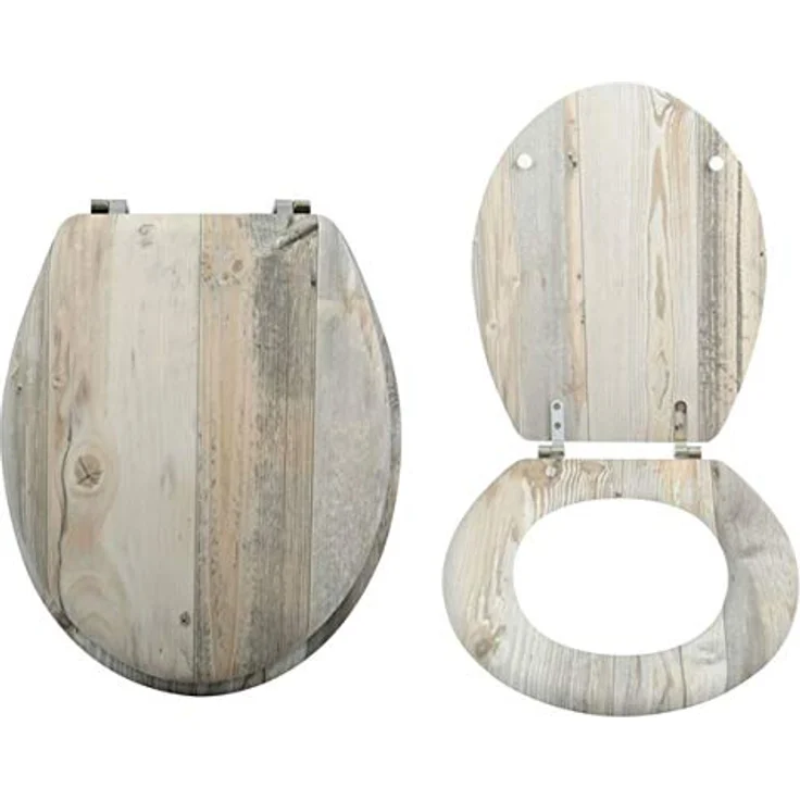 MSV WC-Sitz Ombo, MDF Toilettensitz mit Edelstahl-Scharnieren, 42,5 cm x 36,5 cm x 5 cm, beige, hygienische und feuchtigkeitsbeständige Oberfläche – Bild 1