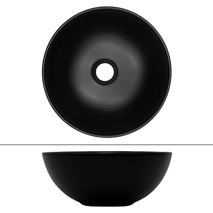 ML-Design Waschbecken aus Keramik Schwarz Matt Ø32x13,5cm Rund inkl. Ablaufgarnitur ohne Überlauf, Moderne Aufsatzwaschbecken Waschtisch Waschschale Waschplatz Handwaschbecken, für Badezimmer/Gäste-WC – Bild 3
