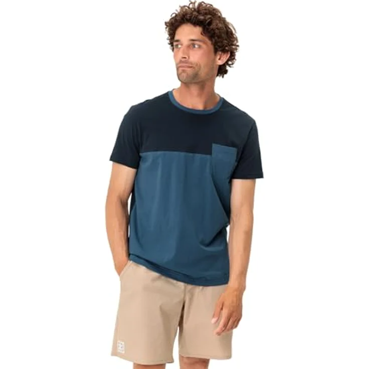 Vaude Nevis Shirt III, Herren Basic-T-Shirt aus 100% Bio-Baumwolle, Blau, mit Brusttasche und atmungsaktiven Eigenschaften, Größe L – Bild 3