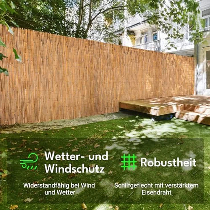 Intergo Schilfrohrmatte sichtschutz windschutz sichtschutzmatte schilfmatte 100x300cm – Bild 8