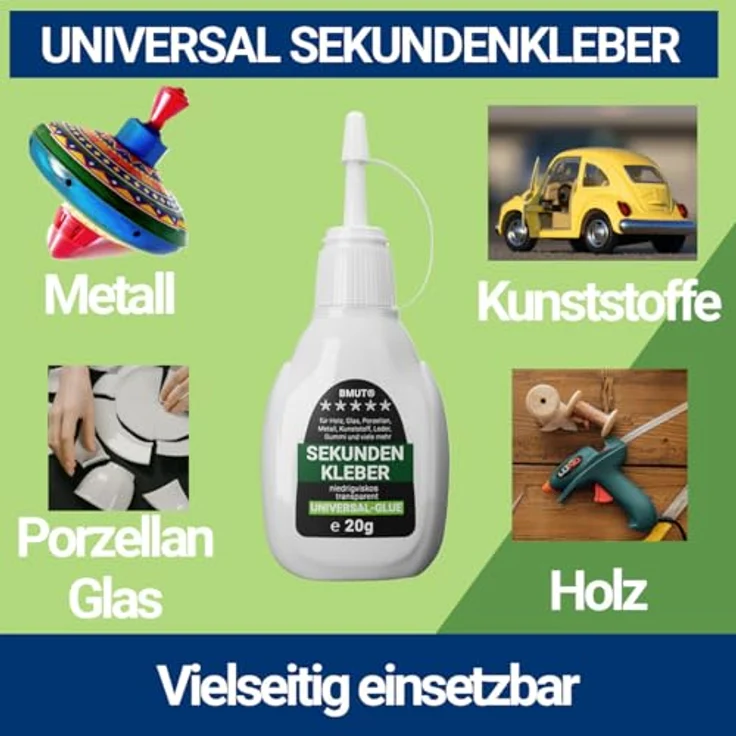 BMUT Sekundenkleber, 20g universell, extra stark & schnell, wasserfest, hitzebeständig, inkl. Dosierspitze & Kappe gegen Austrocknung – Bild 3
