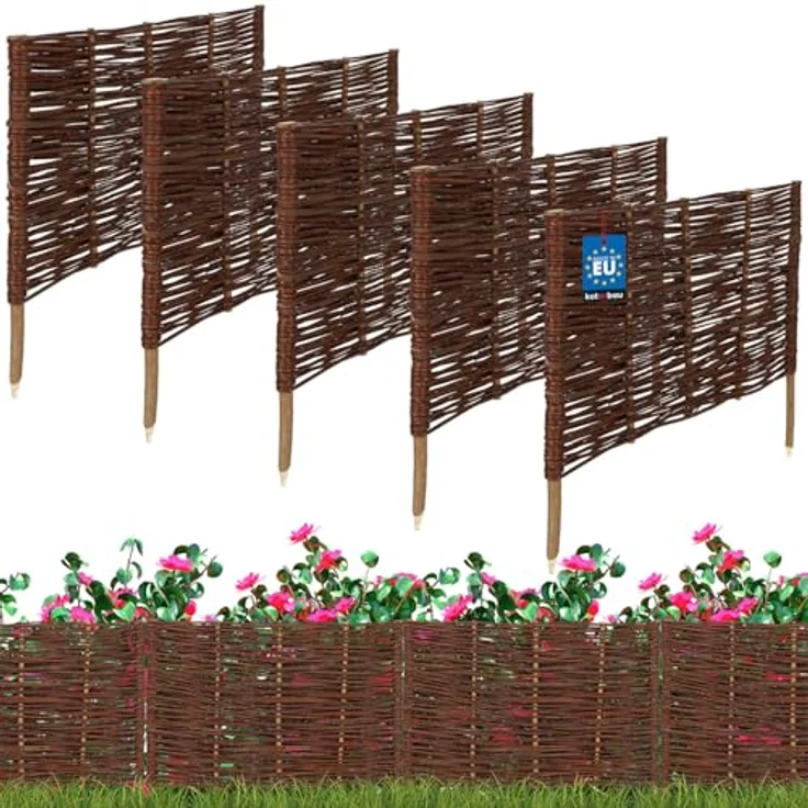 KOTARBAU® 5er Set Weidenzaun Beetbegrenzung, 60 x 40 cm, Braun, Wetterbeständiger Steckzaun für Beeteinfassung und Gartengestaltung – Bild 1