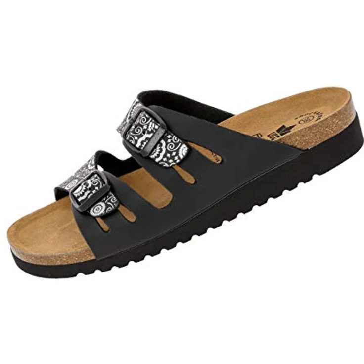 Lico Bioline Lady Classic Pantolette, Synthetik Obermaterial, dämpfungsaktive EVA-Laufsohle, Damen Slipper, Kork/Kautschuk Fußbett, schwarz – Bild 2