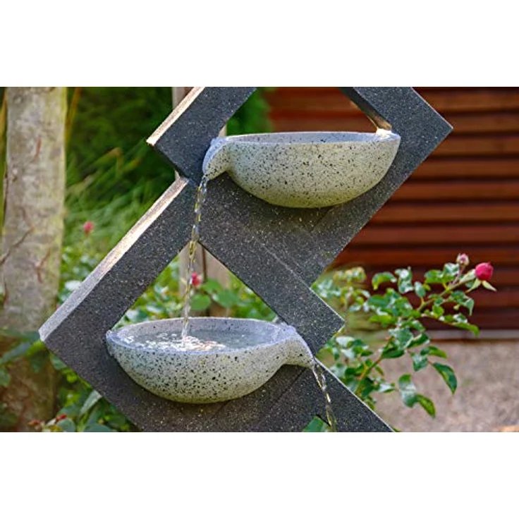 dobar Großer Design Gartenbrunnen mit Pumpe und LED´s, XL-Brunnen mit 4 Wasserschalen aus Kunststein, Grau, 41,5 x 20,5 x 100,5 cm – Bild 4