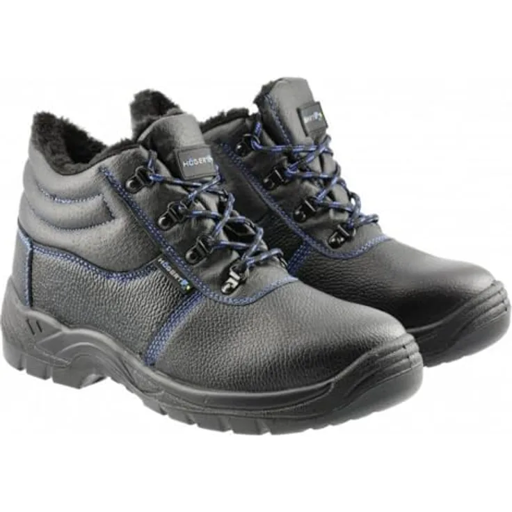 Högert Technik Wärmende Winterarbeitsstiefel S3 SRC 46 aus Leder mit Zehenschutzkappe, schwarz