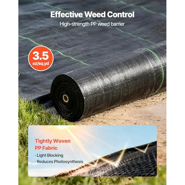 VEVOR Unkrautvlies 4x35,1 m, Gartenvlies 100 g/㎡ mit hoher Belüftung und Entwässerung, Wurzelsperre gegen Unkraut für Gewächshaus, Schwarz – Bild 2