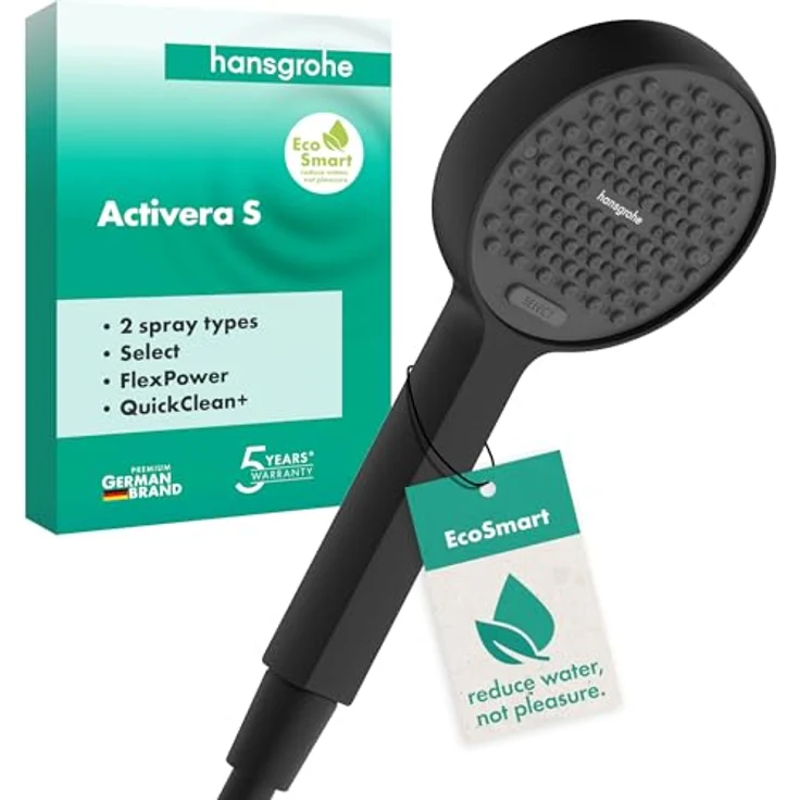 Hansgrohe Activera Select S Duschkopf 95 mm, Handbrause mit 2 Strahlarten, EcoSmart, mattschwarz – Bild 1