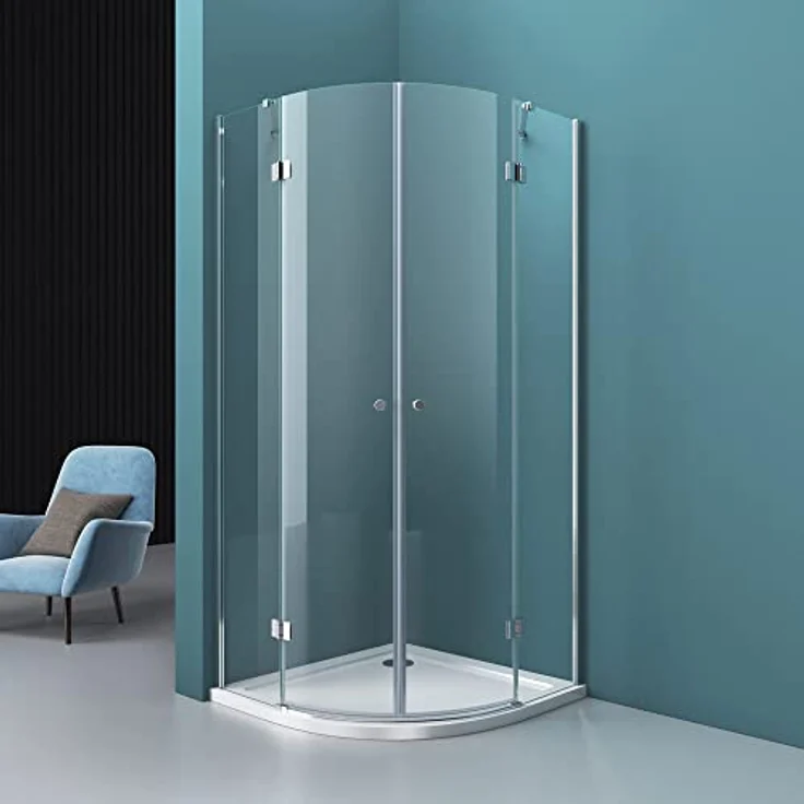 Mai & Mai R02k Runddusche Duschkabine Viertelkreis mit Doppeldrehtür, 6 mm ESG-Klarglas, NANO-Beschichtung, ebenerdig montierbar, BxT: 80x80 cm – Bild 2