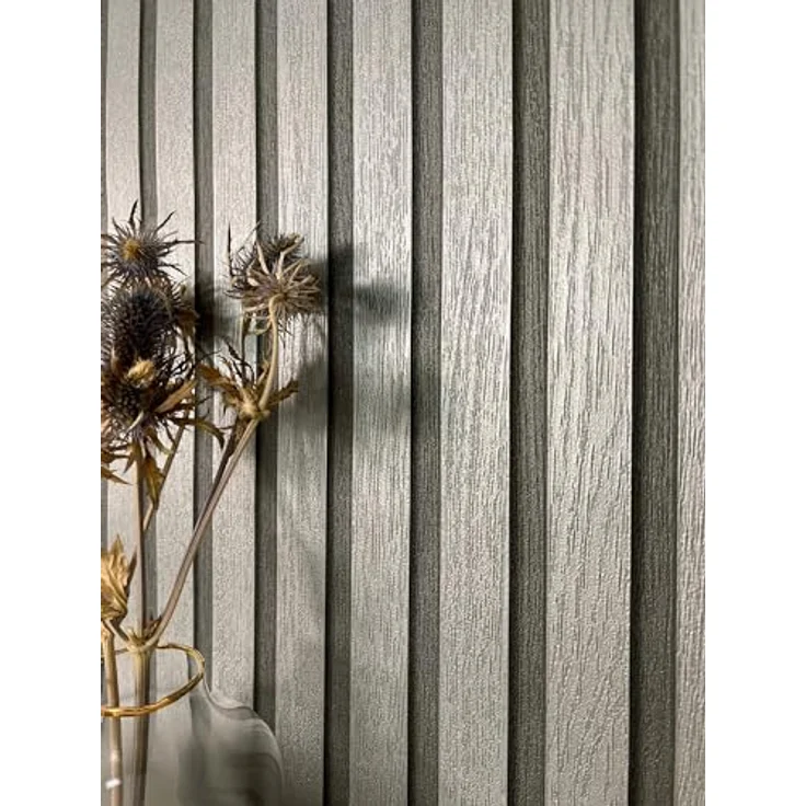 Newroom Vliestapete Silber, Holzpaneele mit strukturierter Lamellen-Optik, 10,05 m x 0,53 m, pflegeleicht und lichtbeständig für Wohnzimmer und Schlafzimmer – Bild 2