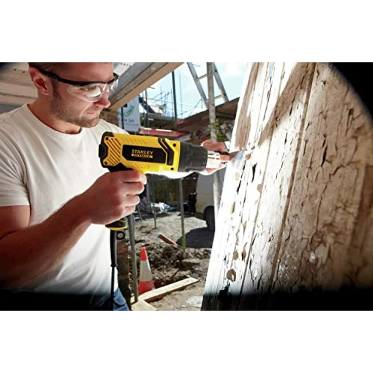 Stanley FatMax Heissluftpistole (2.000 Watt, mit Abschaltautomatik, 2 Temperaturstufen (50-450 / 70-600 °C), stufenlose Temperatureinstellung, inkl. 8-tlg. Düsen- und Schaberset, Koffer), Schwarz – Bild 3